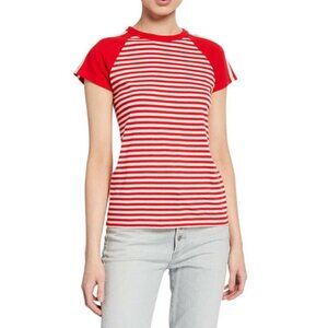 Current/Elliott Size 1 Saturday Striped Baseball Tee In Red White Stripes